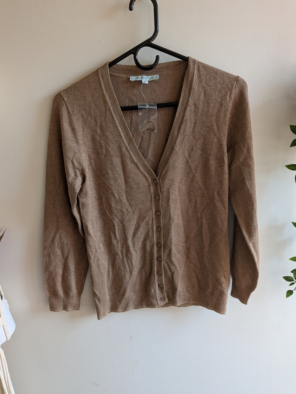 Brand New cleo Classic Brown V-Neck Button Cardigan